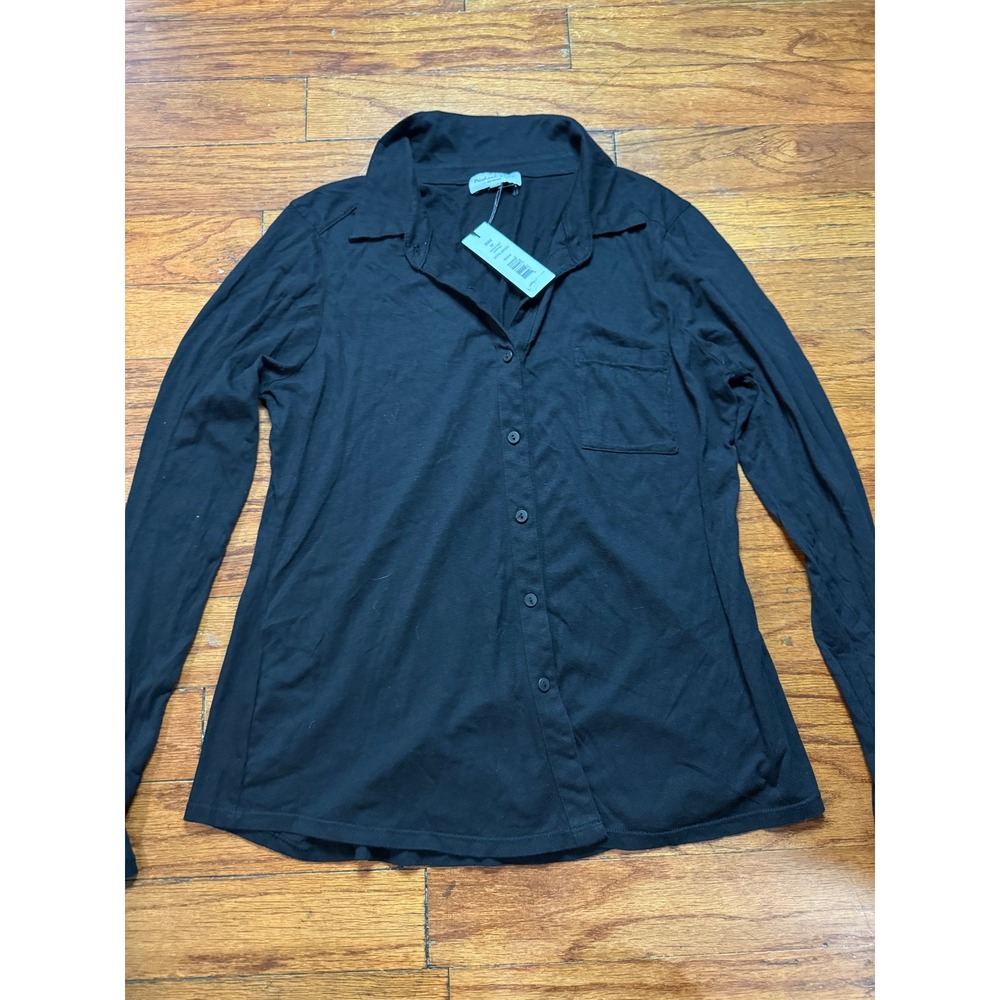 Michael Stars Harley Knit Shirting Ultra Jersey Black Button Down Top M